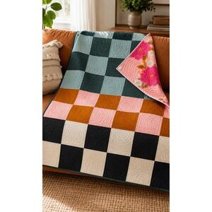 Handmade Patchwork Quilt 66x60 Modern Floral Reversible Throw
